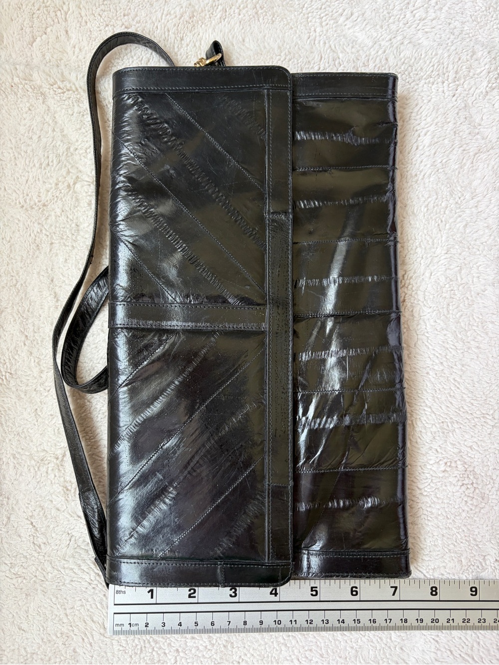 Vintage 70s 80s Black Eel Skin Clutch Purse - Picture 10 of 13